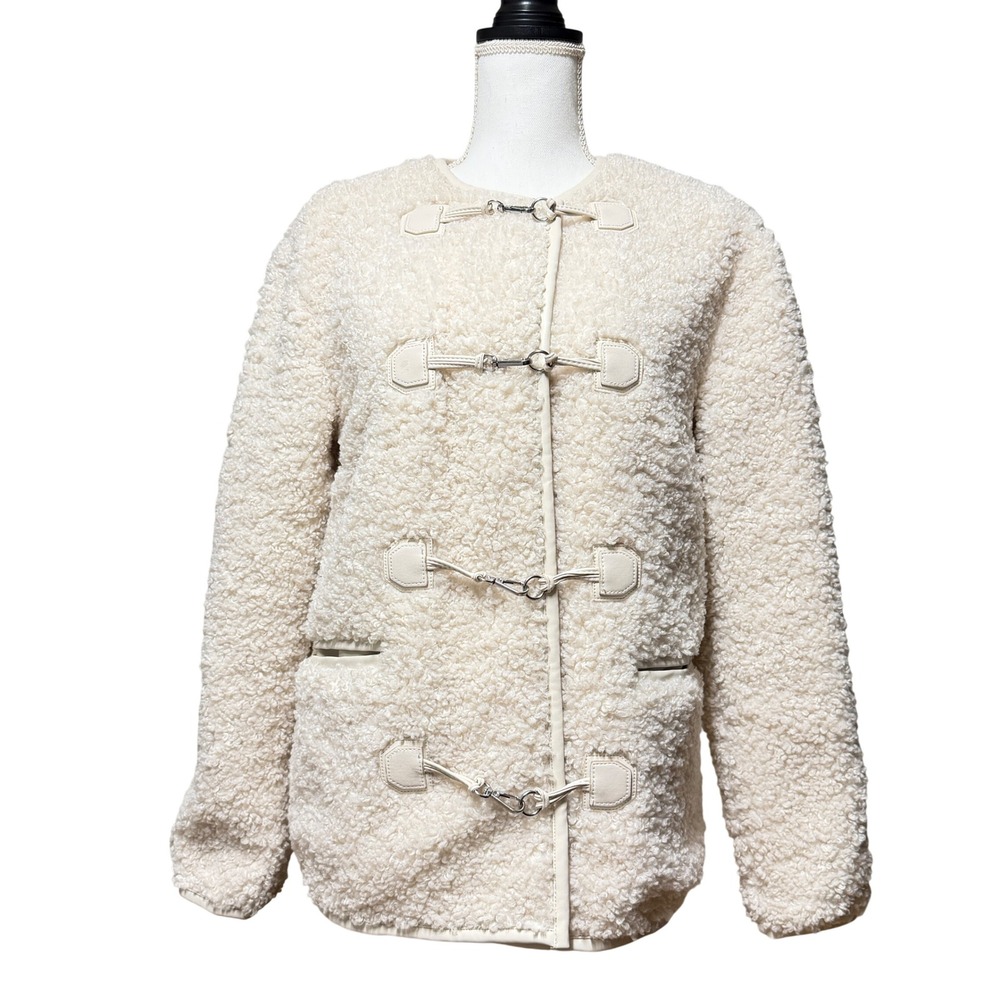 Anthropolgie‎ Avec Les Filles Cream Sherpa Toggle Jacket XS Faux Fur Oversized